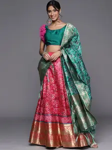 Chhabra 555 Magenta & Teal Semi-Stitched Lehenga & Unstitched Blouse With Dupatta