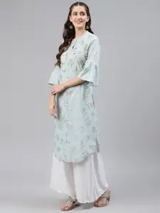 Readiprint Women Turquoise Blue Foil Printed Pure Cotton Kurta