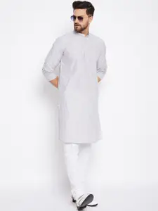 even Men Grey Striped Pure Cotton Dobby Kurta