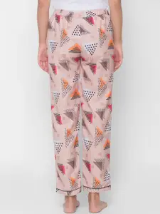 FashionRack Women Beige & Black Printed Cotton Lounge Pants