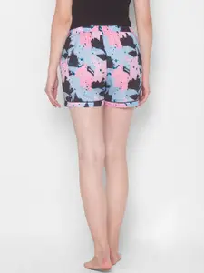 FashionRack Women Blue & Black Printed Lounge Shorts