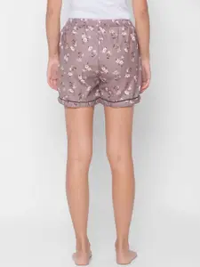 FashionRack Women Brown & Cream-Coloured Printed Lounge Shorts