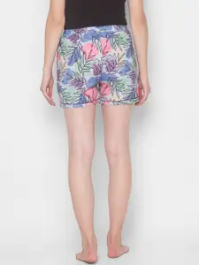 FashionRack Women White & Blue Printed Lounge Shorts