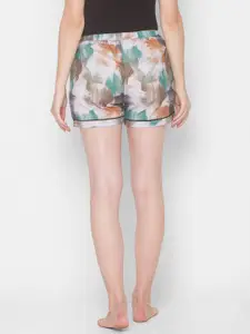 FashionRack Women Beige & Green Printed Cotton Lounge Shorts