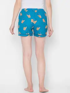 FashionRack Women Turquoise Blue & Beige Printed Lounge Shorts