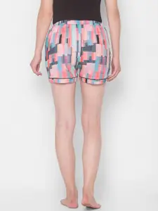 FashionRack Women Peach-Coloured & Blue Printed Cotton Lounge Shorts