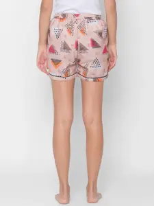 FashionRack Women Beige & White Printed Lounge Shorts