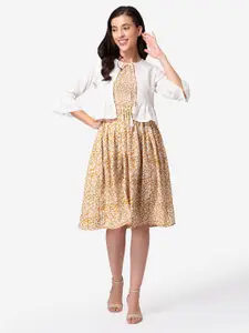 DEEBACO Yellow Floral Printed Dress with Shrug