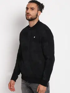 Wrangler Men Black Geometric Printed Front-Open Sweatshirt