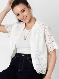 ONLY Women White Self Design Opaque Casual Shirt