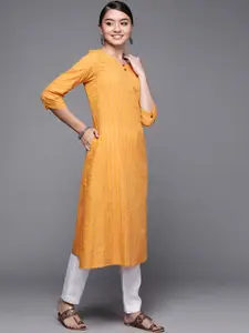 Fabindia Women Mustard Yellow Pure Cotton Striped Kurta