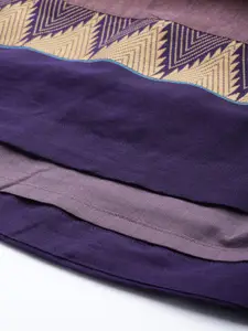 Fabindia Purple & Beige Dual-Toned Pure Cotton Pleated A-Line Top