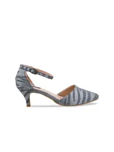 SHUZ TOUCH Grey Printed Pumps with Buckles