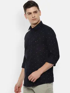 Louis Philippe Sport Men Navy Blue Slim Fit Pure Cotton Opaque Printed Casual Shirt