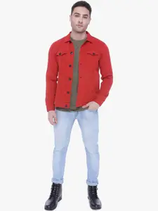 Kuons Avenue Men Red Denim Cotton Jacket