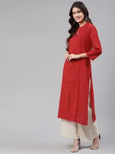 Readiprint Women Red Solid Pure Cotton Kurta With Multiple Slits