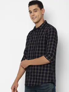 Allen Solly Sport Men Navy Blue Pure Cotton Checked Casual Shirt