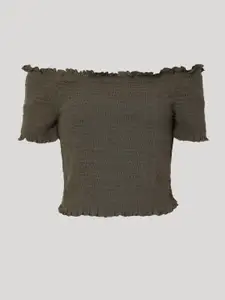 Vero Moda Olive Green Smocked Off-Shoulder Bardot Top