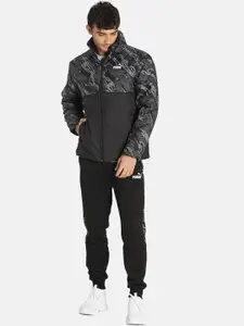 Puma Men Black & Grey Camouflage Outdoor Padded Jacket