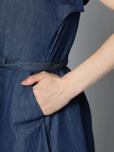 Chemistry Navy Blue Pure Cotton Denim Wrap Dress