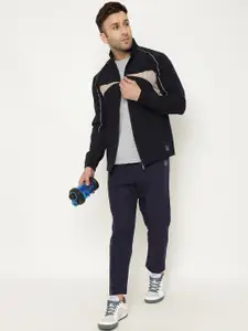 Chkokko Men Navy Blue Solid Regular-Fit Gym Tracksuit