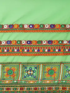 SERONA FABRICS Blue & Green Embellished Kutchi Embroidery Pure Georgette Half and Half Saree