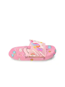 Yellow Bee Girls Pink & Blue Unicorn Printed Rubber Sliders