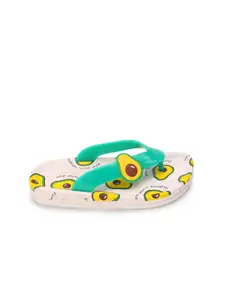 Yellow Bee Girls White & Sea Green Printed Rubber Slip-On