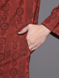 Fabindia Men Maroon & Black Striped Kurta