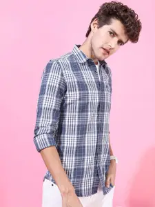 HIGHLANDER Men Blue Slim Fit Tartan Checks Checked Casual Shirt