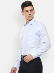 Louis Philippe Permapress Men Blue Checked Wrinkle Free Formal Shirt