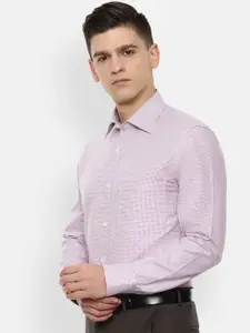 Louis Philippe Men Pink & White Micro Checks Opaque Checked Pure Cotton Formal Shirt