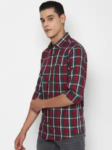 Allen Solly Men Maroon Slim Fit Tartan Checks Opaque Checked Casual Shirt