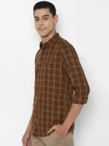 Allen Solly Men Brown Slim Fit Tartan Checks Opaque Cotton Casual Shirt