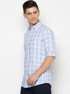 Allen Solly Men White & Blue Slim Fit Tartan Checks Opaque Pure Cotton Casual Shirt