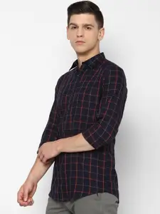 Allen Solly Men Navy Blue Slim Fit Windowpane Checks Opaque Checked Casual Shirt