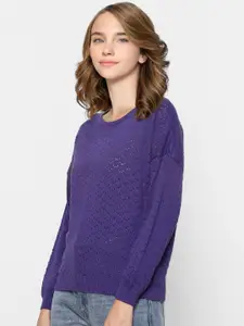 ONLY Women Purple Self Designed Pullover Sweater