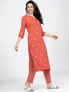 Vishudh Women Rust Floral Embroidered Kurta