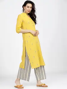 Vishudh Women Yellow Floral Printed Cotton Kurta