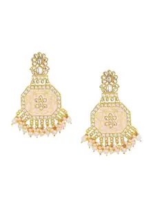 OOMPH Peach Meenakari Enamelled with Kundan & Pearl Drop Earrings