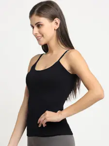 Friskers Women Black Solid Cotton Rib Camisole