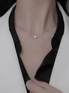 Yellow Chimes Silver-Toned & White 92.5 Silver Rhodium-Plated Pearl Pendant With Chain