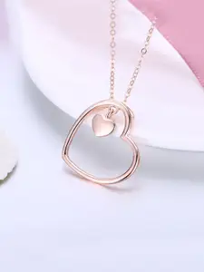 Yellow Chimes Rose Gold-Plated 92.5 Sterling Silver Heart Shaped Pendant With Chain
