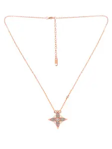 Yellow Chimes 92.5 Sterling Silver Rose Gold-Plated White CZ-Studded Star-Shaped Pendant With Chain