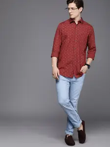 Allen Solly Men Maroon Modern Slim Fit Printed Pure Cotton Casual Shirt