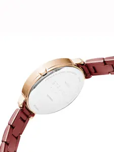 STRAND BY OBAKU Women Burgundy Brass Embellished Bracelet Style Strap Analogue Watch