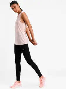 Puma Women Pink Striped Studio Burnout  Tank Yoga Top