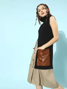 KASSUALLY Stylish Black Solid Knitted Shrug