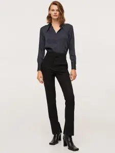 MANGO Women Navy Blue Solid Smart Casual Shirt