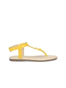 CARLO ROMANO Women Yellow Leather T-Strap Flats